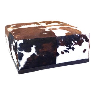 Cowhide Upholstered Square Ottoman For Sale