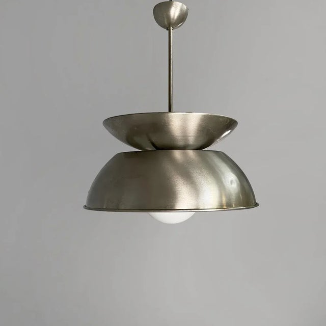 Artemide Italian Modern Metal and Opaline Glass Pendant by Vico Magistretti for Artemide, 1970s For Sale - Image 4 of 18