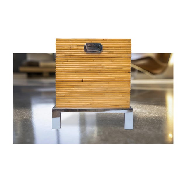Modern 1990s Rare Rattan & Chrome Chest With Geometric Design Attributed to Milo Baughman for Thayer Coggin For Sale - Image 3 of 16