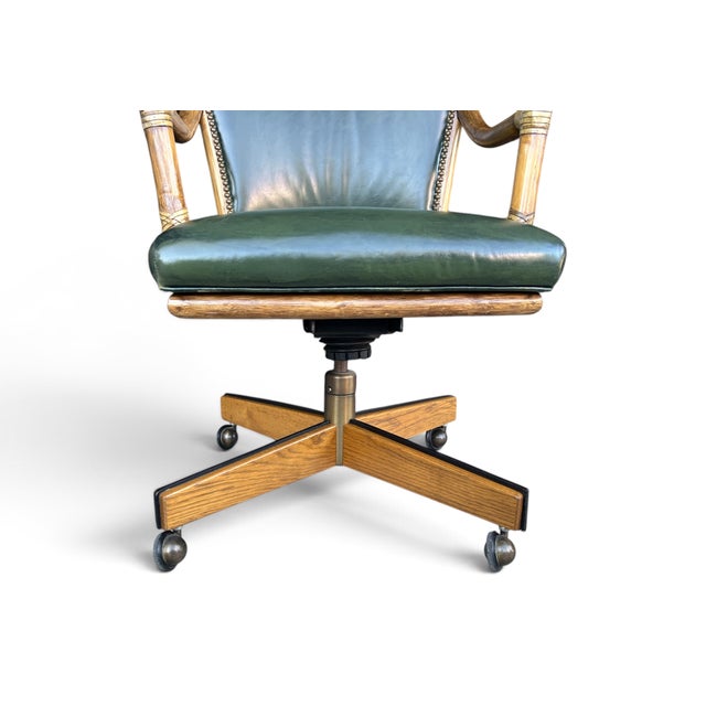 Vintage McGuire Louis XVI Swivel-Tilt Desk Chair in Green Leather For Sale In Los Angeles - Image 6 of 18