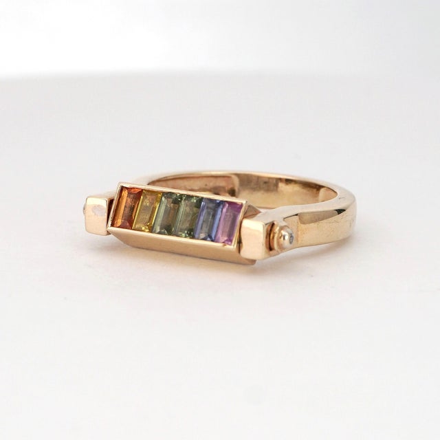 Twistable 14k Yellow Gold Diamond Multi Sapphire Ring 0.27 Carats Size 6.75 For Sale - Image 16 of 18