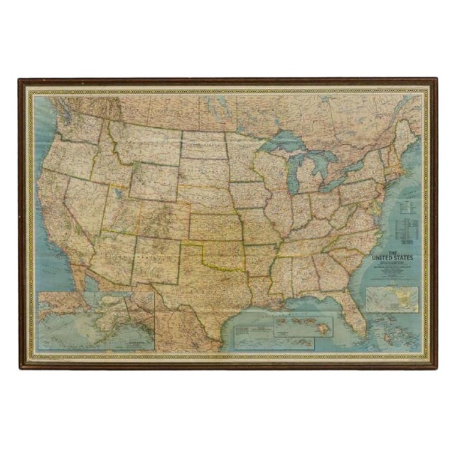 Vintage Framed Printed Map of the United States Chairish