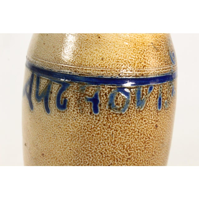 Rare 19th C Blue on Beige Stoneware Anchovies Jar, New England For Sale - Image 12 of 17