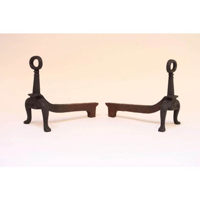 Arts & Crafts-era cast iron uprights attached to iron billet bars (ca. late 19th Century, USA). Petite form with minimal,...