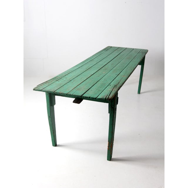 Antique Green Wooden Folding Table 8 Ft For Sale - Image 4 of 18