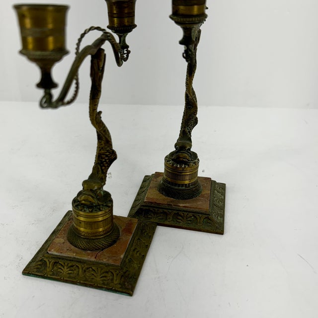 Pair of Late 19th Century Italian Marble and Brass Candlesticks For Sale In Philadelphia - Image 6 of 12