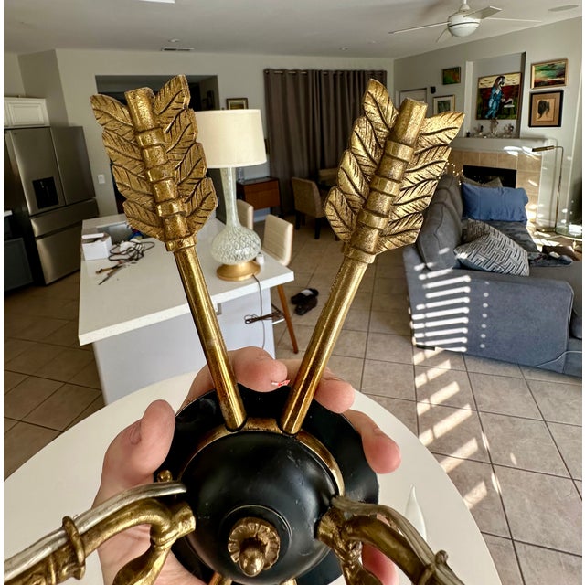 Metal Pair French Empire Style Arrow Swan Wall Sconces For Sale - Image 7 of 15