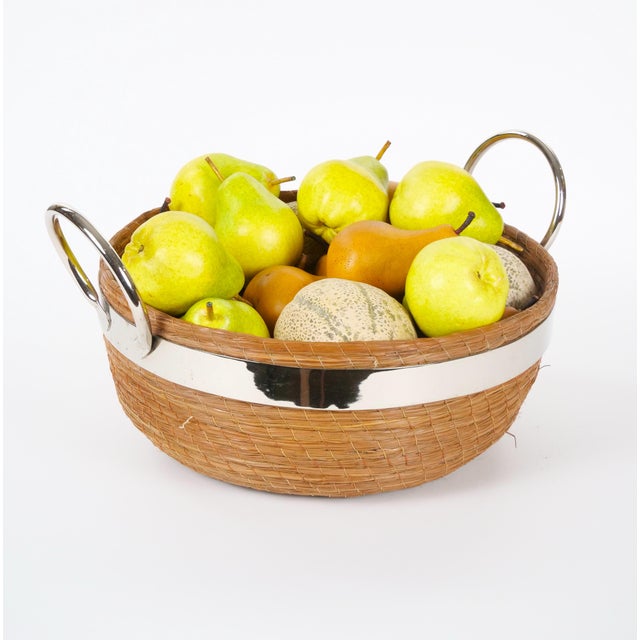 Mid-Century Modern Mid Century Modern Chrome Ring-Handled Basket Centerpiece Composite Fruit Pears For Sale - Image 3 of 10