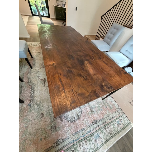 91” Custom Solid Alder Dining Table With Hand-Forged Iron Tapered Legs | Elegant Rustic European For Sale In Atlanta - Image 6 of 9