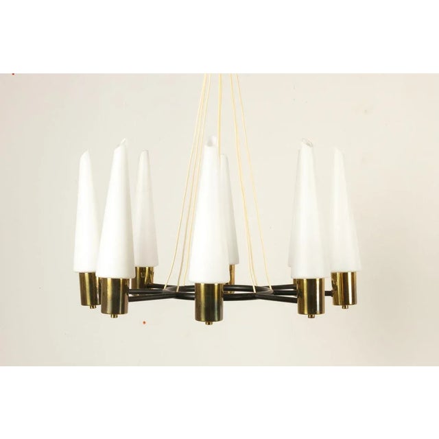 1960s Mid-Century Modern Brass Pendant Lamp with Opal Glass Shades, 1960s For Sale - Image 5 of 18