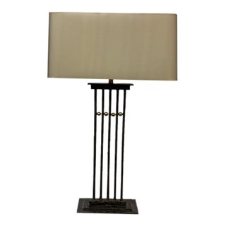 Late 20th Century Tanner Kenzie Sculpted Iron Craftsman Table Lamp For Sale