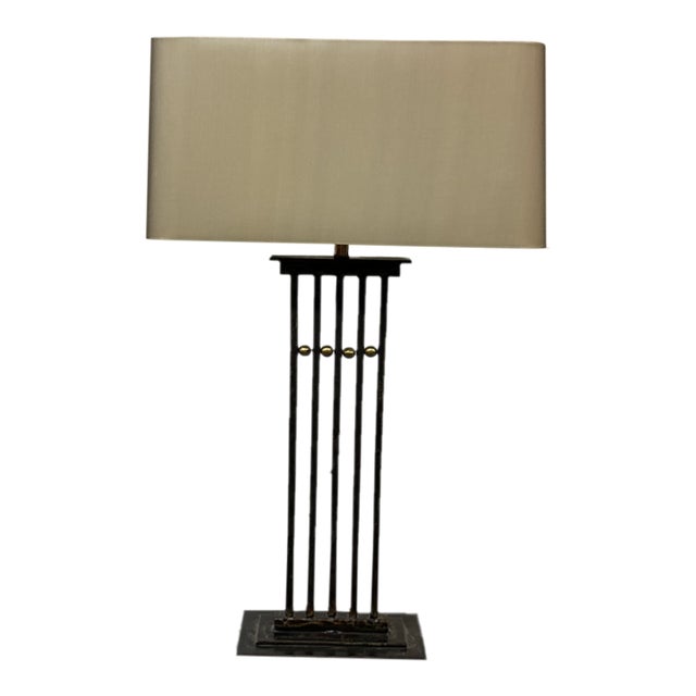 Late 20th Century Tanner Kenzie Sculpted Iron Craftsman Table Lamp For Sale