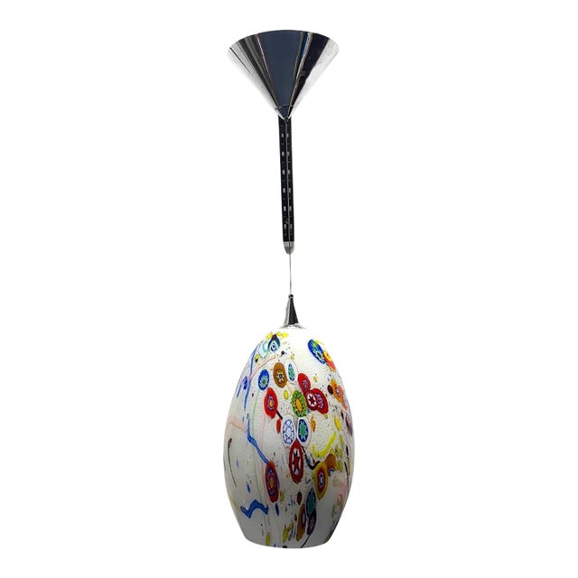 Vintage Murano Millefiori Art Glass Pendant Light With Colorful Floral Motifs. For Sale