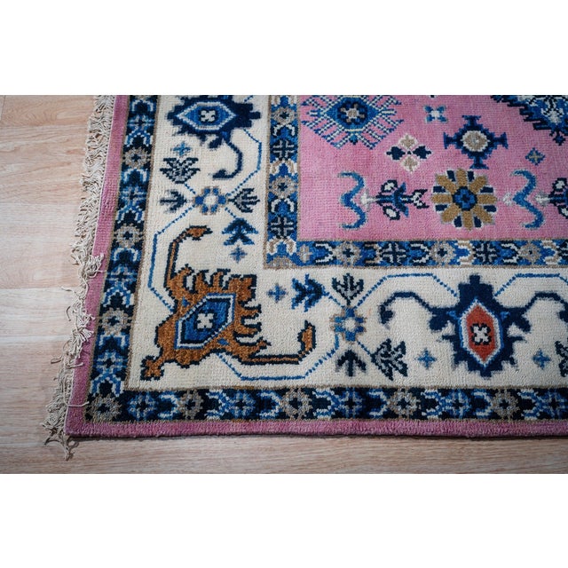 2020s 8x10 Lt Fuchsia Ivory Traditional Classic Kazak Hand Knotted Wool Carpet Rug For Sale - Image 5 of 6