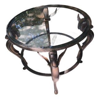 Mint Condition Vintage Hollywood Regency/Neoclassical Brass Pegasus Side Table – 28" Round, Original Glass, Maison Jansen / LaBarges Styles For Sale