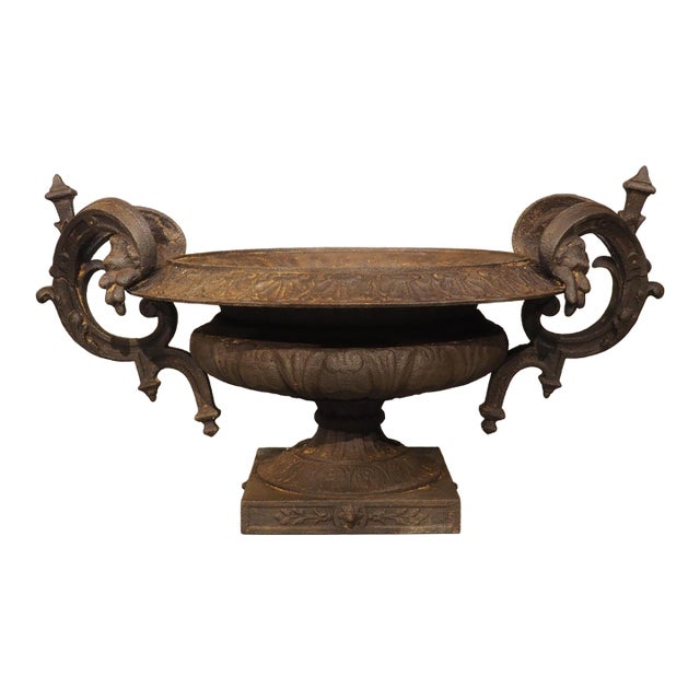 A Large 19th Century French Cast Iron Vase With Double Scrolled Handles For Sale