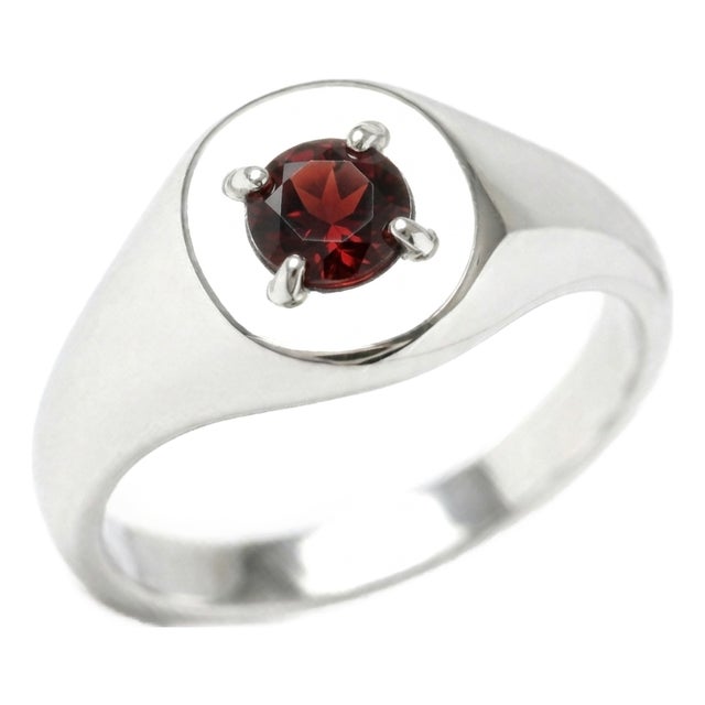Garnet Signet Gemstone Ring, 925 Silver Unisex Handmade Ring Us 7 For Sale