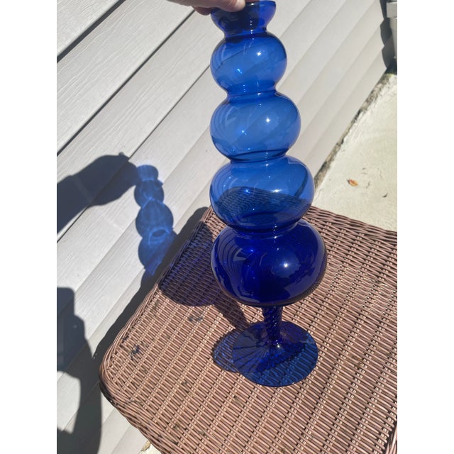 Mid-Century Modern Vintage Mid-Century Cobalt Blue Art Glass Beehive Vase For Sale - Image 3 of 7
