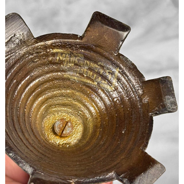 Mid-Century Brass & Verdigris Enamel Israel Candlestick Holder - A Pair For Sale - Image 9 of 9