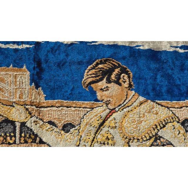 Spanish Vintage Spanish Bull Fight W Matador and Bull Velvet Tapestry Made in Italy For Sale - Image 3 of 16