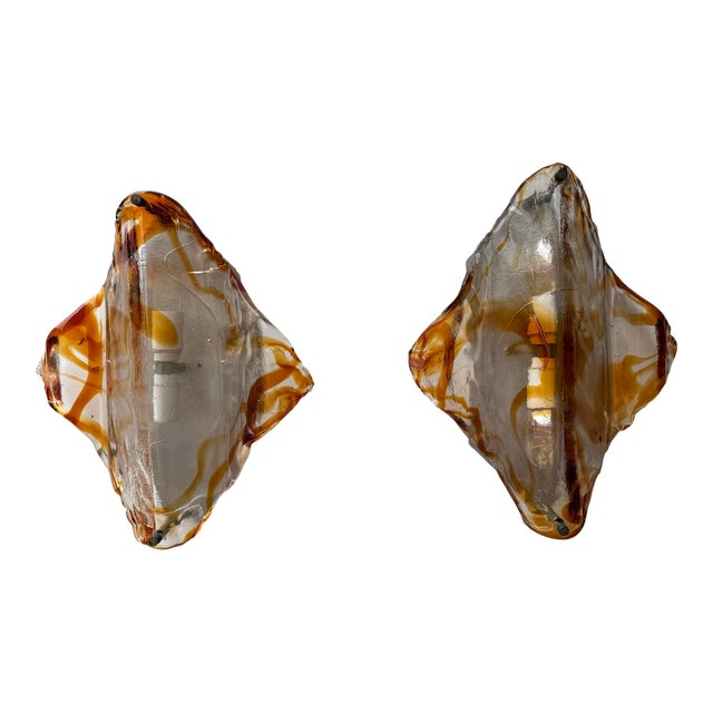 Pair of Sconces Amber Murano Glass by Mazzega, Italy, 1970s For Sale