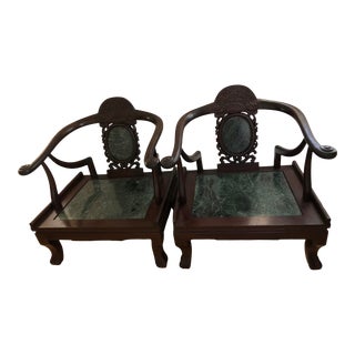 Pair Chinese Carved Horseshoe-Back Armchairs- a Pair For Sale