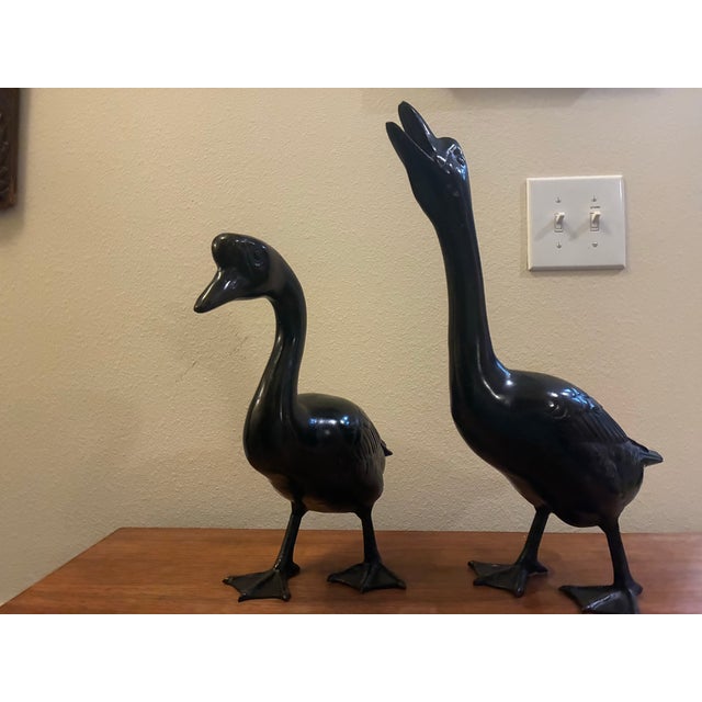 Japanese Pair Bronze Duck Figures For Sale - Image 3 of 4