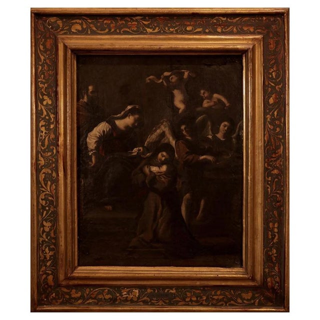 Italian School, The Vision of Saint Clare, 17th Century, Oil on Canvas For Sale - Image 6 of 6