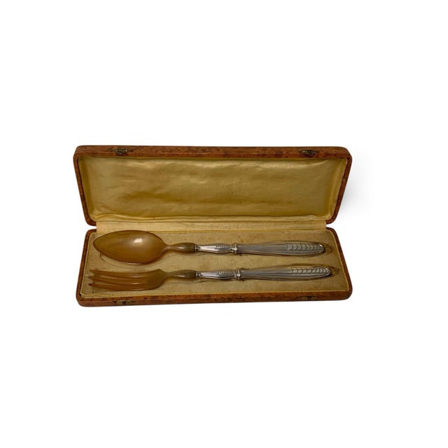 1900 - 1909 Antique French Bazin & Cie Paris .950 Silver Carving Knife & Fork Set - 3 pcs For Sale - Image 5 of 6