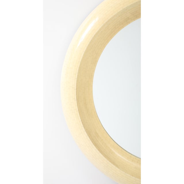 Karl Springer Style Tesselated Bone and Bronze Round Wall Mirror For Sale - Image 10 of 12