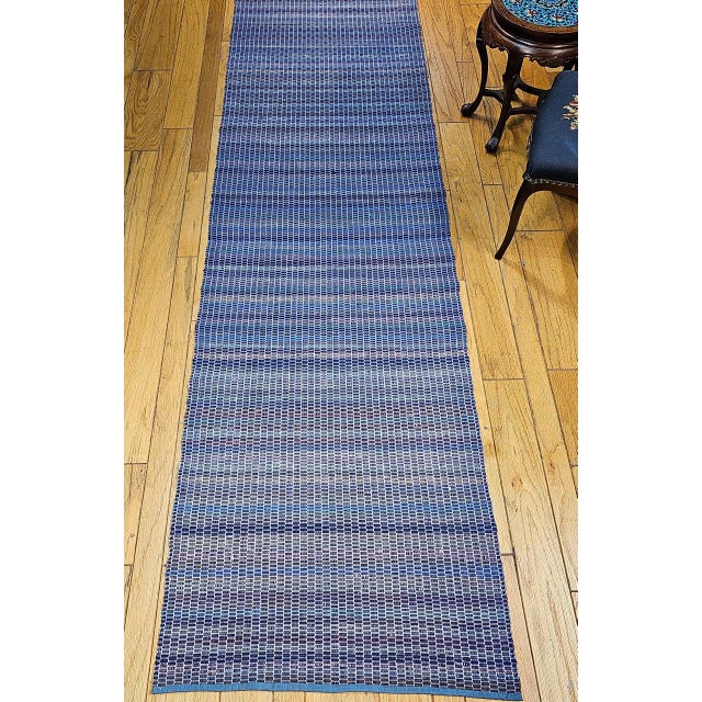 Blue Antique American Amish Rag Runner, Handwoven Wool & Cotton, Stripe Pattern, 3x17 For Sale - Image 8 of 12