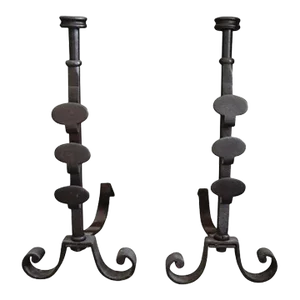 Pair of Wrought Iron English Andirons, 19th Century