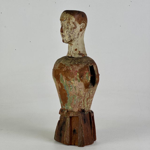 Stupendous & Charming Salvaged Antique Carved Wood Santos Mannequin Sculpture, 16" H For Sale - Image 12 of 17