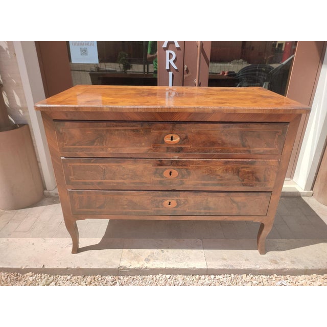Louis XVI Chest of Drawers in Inlaid Walnut Burl Veneer, Lazio, Italy For Sale - Image 10 of 10