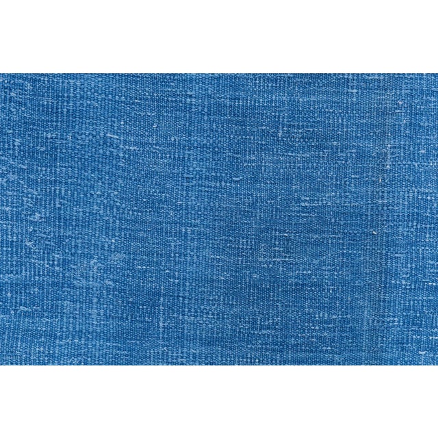 1950s Serene Mid-Century Dhurrie Blue With Navy Blue Flatweave Cotton Rug For Sale - Image 5 of 8