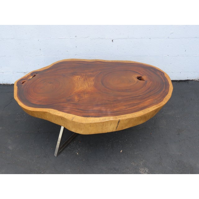 Brown Rustic Natural Live Edge Wood Tree Slice Side Large Coffee Table 6891 For Sale - Image 8 of 18