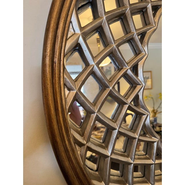 Contemporary 42” Antiqued Gold & Silver Leaf Round Lattice Wall Mirror For Sale - Image 3 of 5