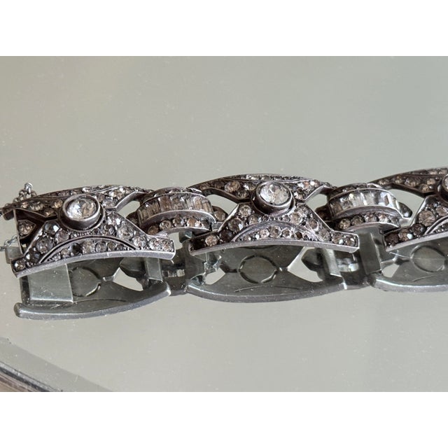 1920s Art Deco 935 Silver Panel Bracelet With Marquise Style Glass Stones For Sale - Image 10 of 13