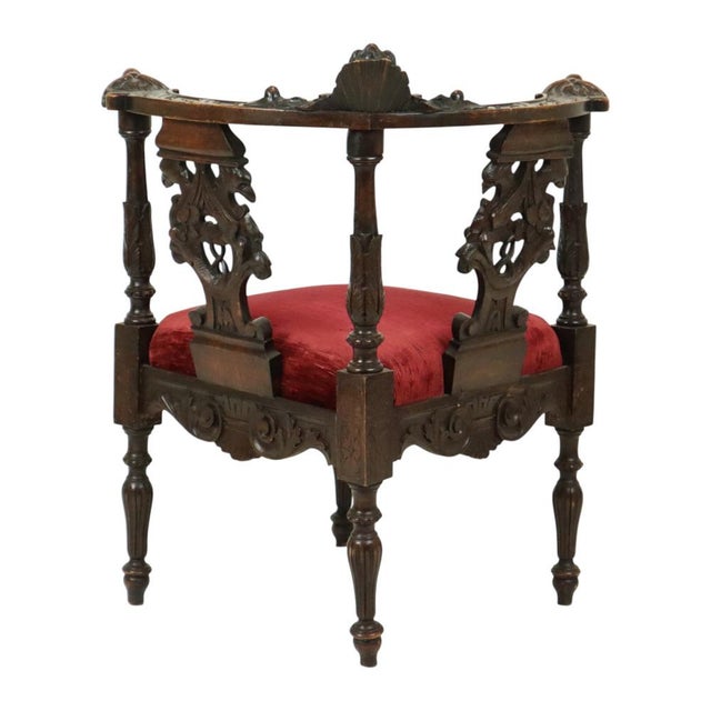 Antique Italian Oak Corner Chair, 1890s For Sale - Image 3 of 18