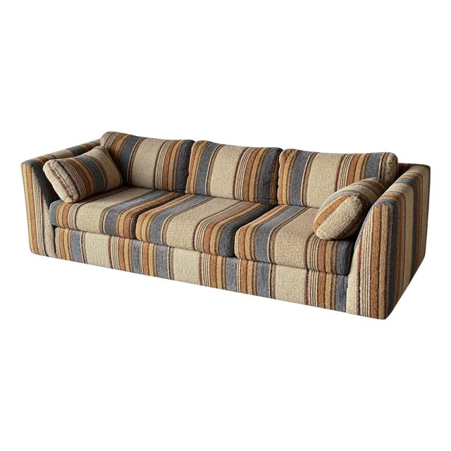 1970s Striped Woven Upholstery Three-Seat Sofa For Sale