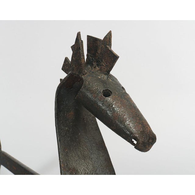1950s Mid-Century Brutalist Wrought Iron Horse Andirons or Fire Dogs, 1950s, Set of 2 For Sale - Image 5 of 6