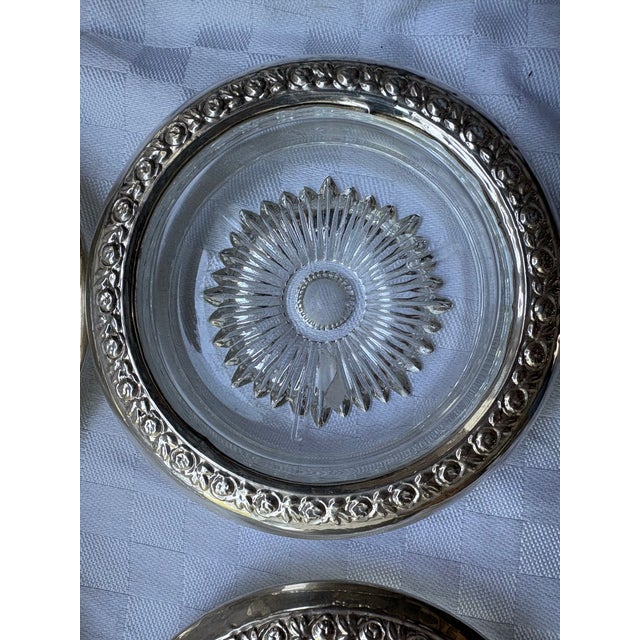 Frank Whiting Set of 8 Sterling Silver Rimmed Glass Coasters For Sale - Image 4 of 11