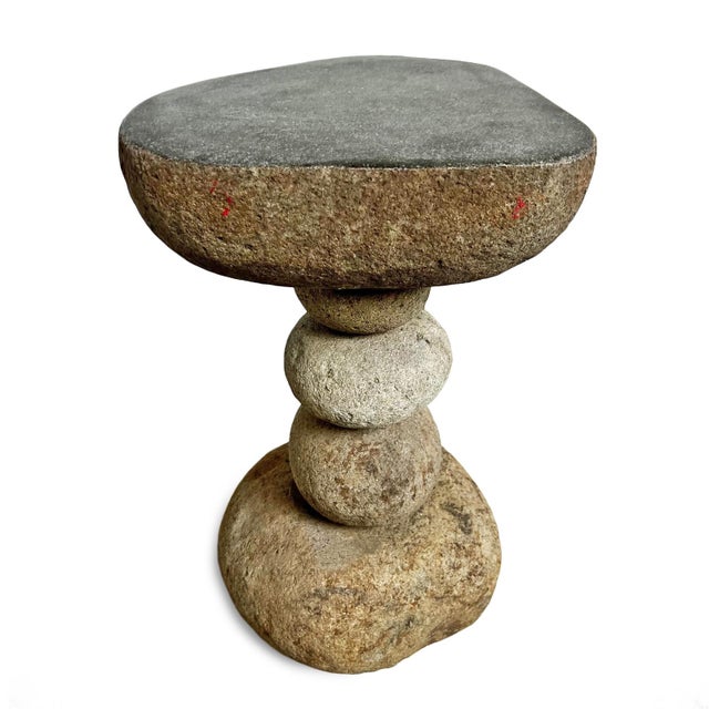 Vintage natural stacked river rock side table or stool. This has a level polished top area for placing objects or for...