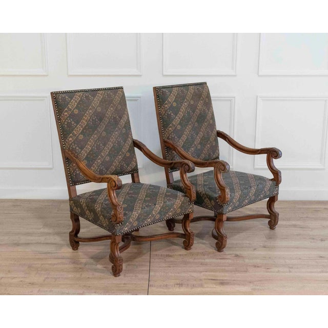 Pair of French Walnut Armchairs with X-Form Crossbars, Circa 1900 For Sale - Image 9 of 11