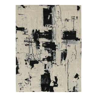 Rug & Kilim’s Abstract Rug in Ivory With Black and Ice Blue Patterns For Sale