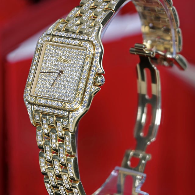 Cartier Cartier Panthere Jumbo in 18k Gold Factory Diamond Pave Dial & Bracelet Watch For Sale - Image 4 of 16