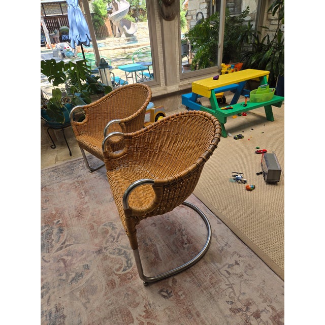 Mid-Century Modern Vintage Chrome and Wicker Chairs For Sale - Image 3 of 3