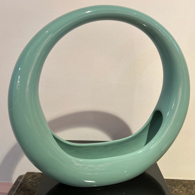 Circa 1980s Postmodern Teal Ring Round Vase For Sale In New York - Image 6 of 6