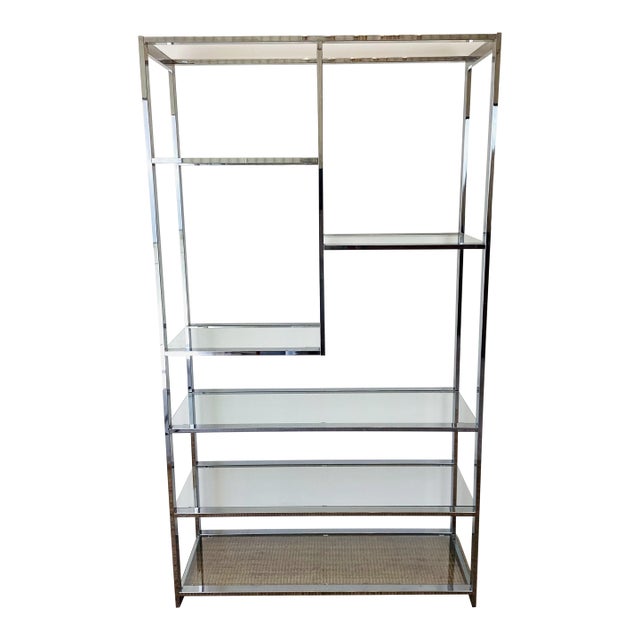 Vintage 1970s Milo Baughman Style Chrome Etagere Bookcase Mid Century Modern For Sale