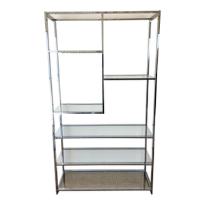 Vintage 1970s Milo Baughman Style Chrome Etagere Bookcase Mid Century Modern